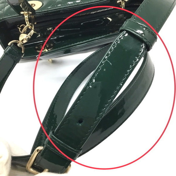 DIOR Lady Dior Medium Patent Leather Shoulder Bag Green - Picture 13 of 16
